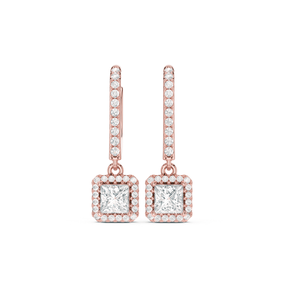 Princess Halo Drop Diamond Earrings