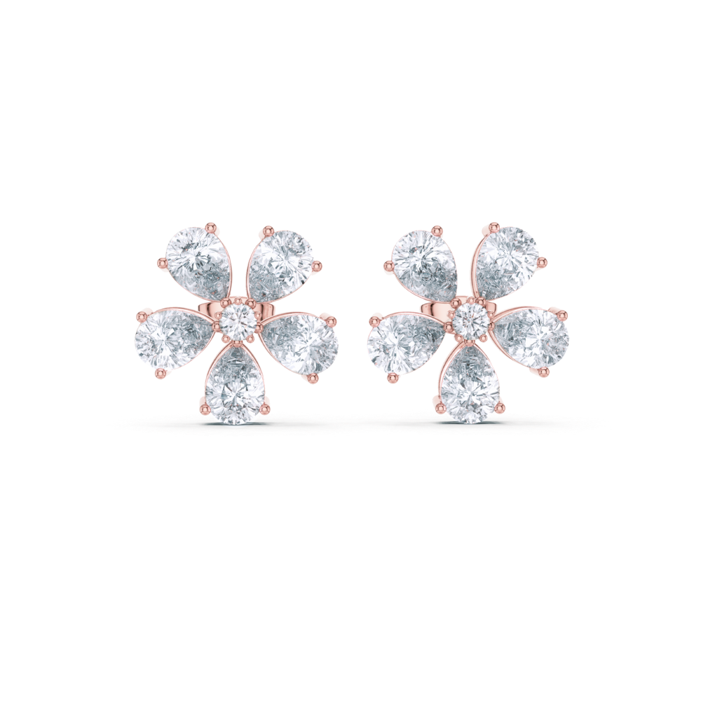 Pear Petal Diamond Flower Stud Earrings
