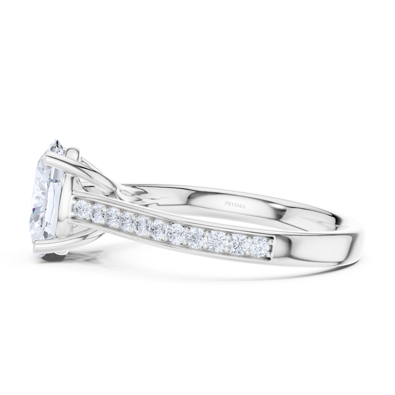 Oval Solitaire Diamond Ring With Pave Band