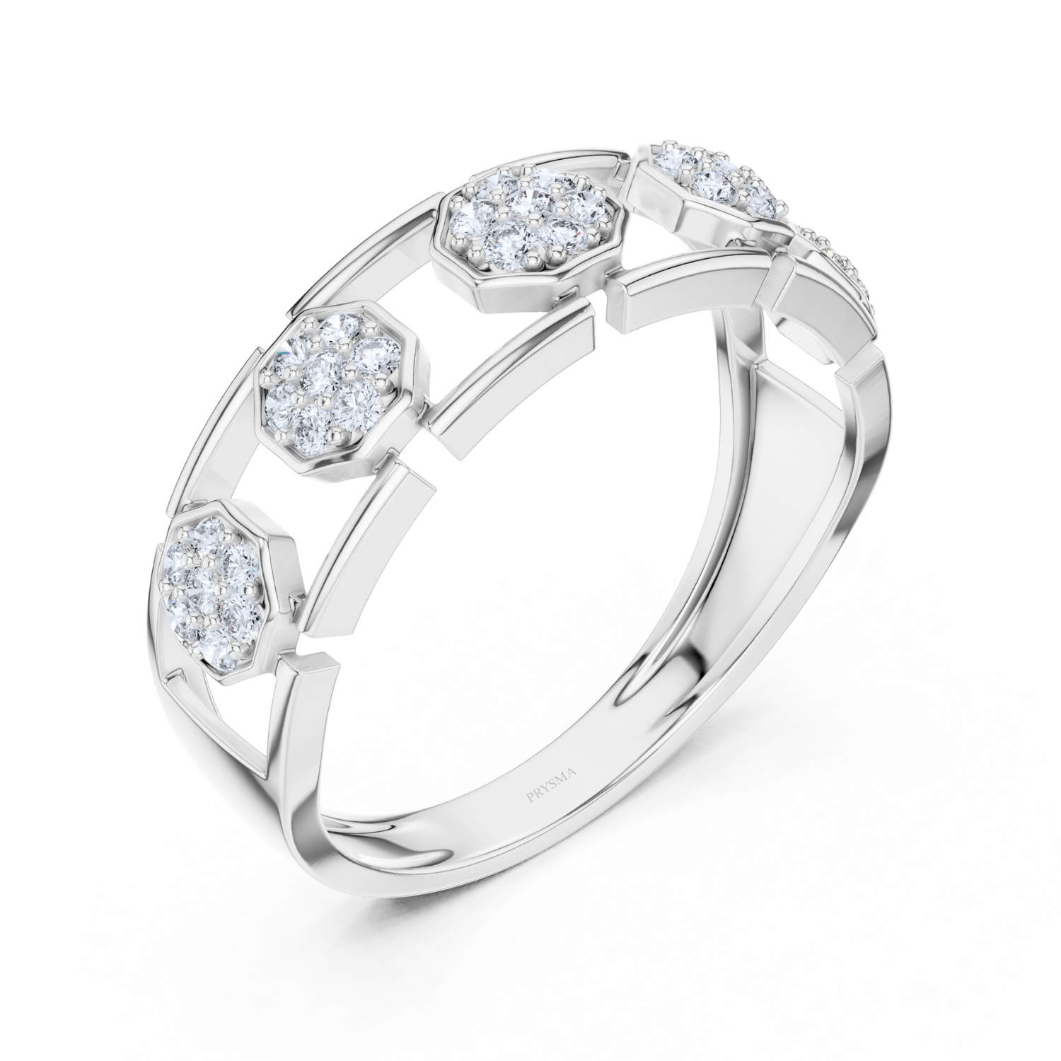 Hexagonal Diamond Cluster Openwork Ring