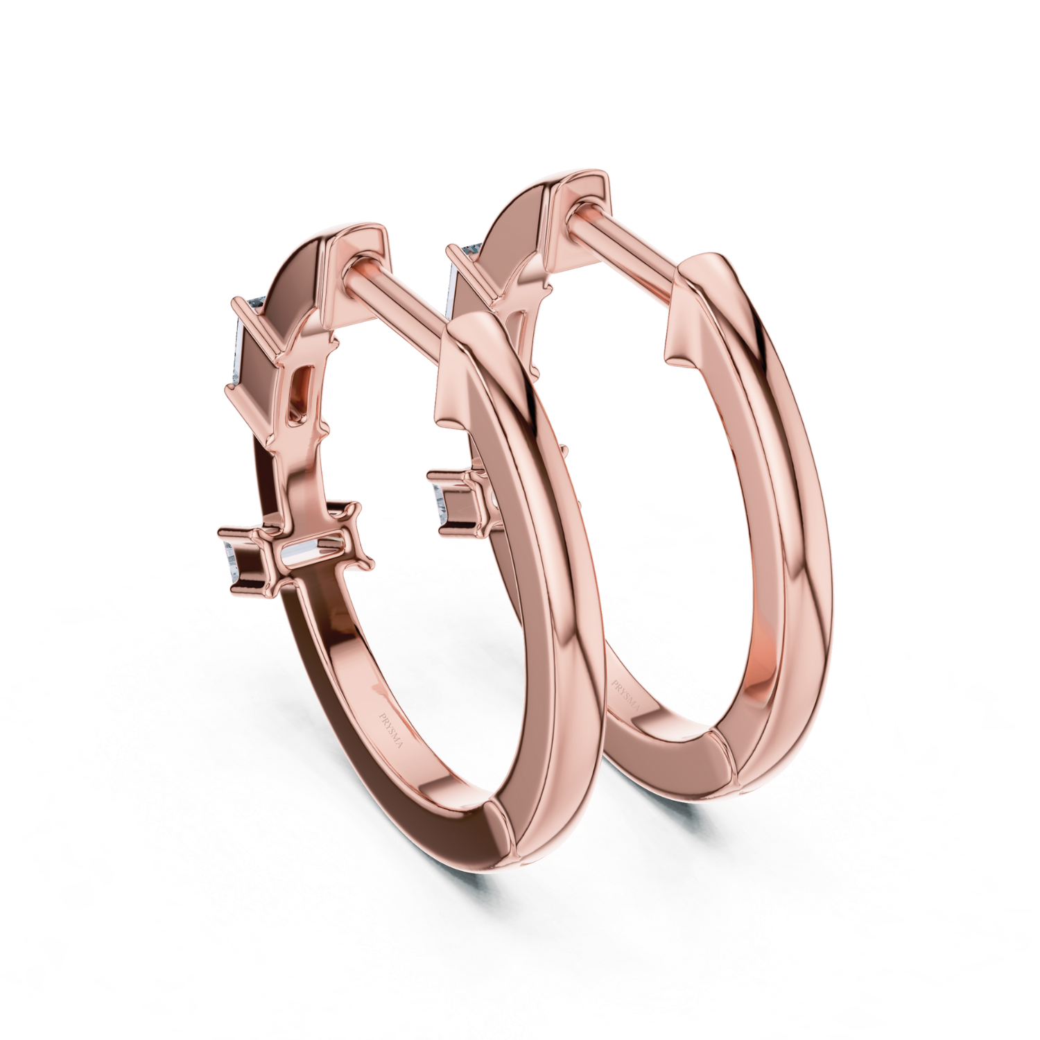 Modern Baguette Diamond Huggie Hoops