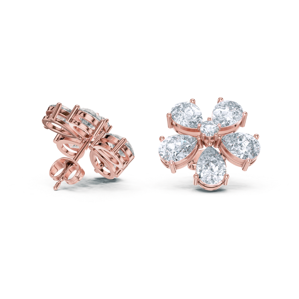 Pear Petal Diamond Flower Stud Earrings