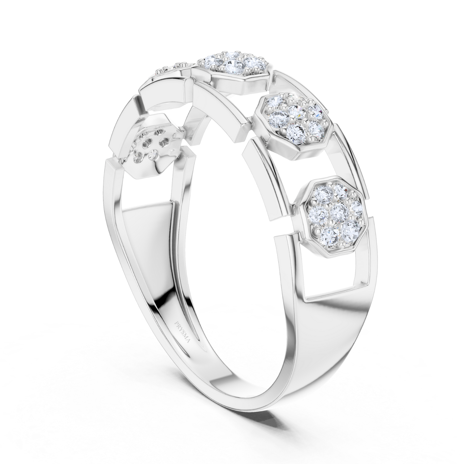 Hexagonal Diamond Cluster Openwork Ring