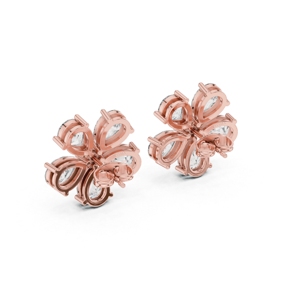 Pear Petal Diamond Flower Stud Earrings