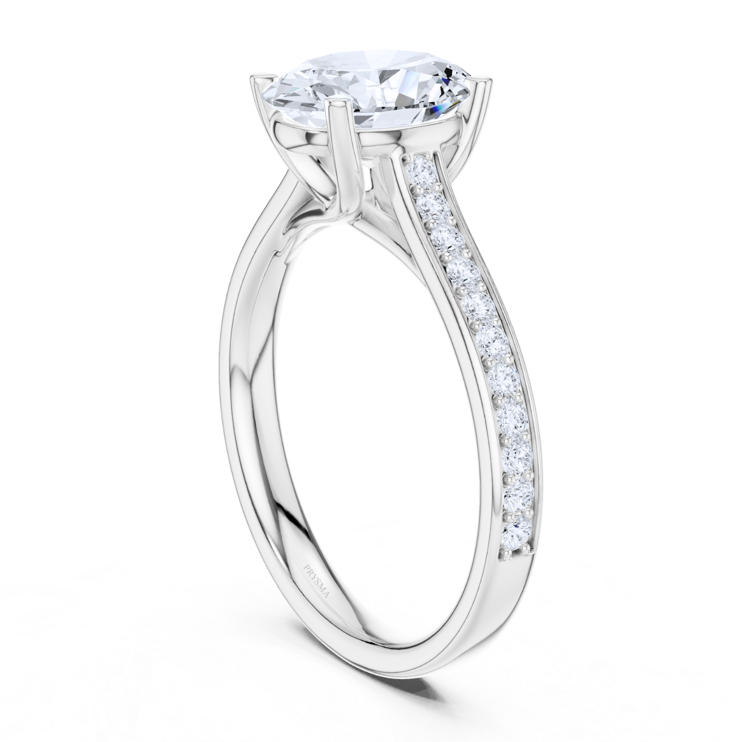 Oval Solitaire Diamond Ring With Pave Band
