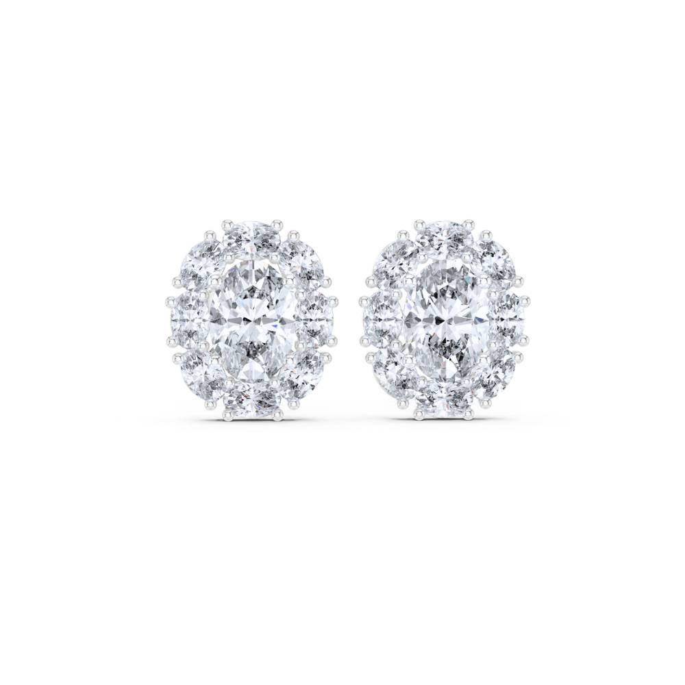 Radiant Oval Cluster Diamond Studs
