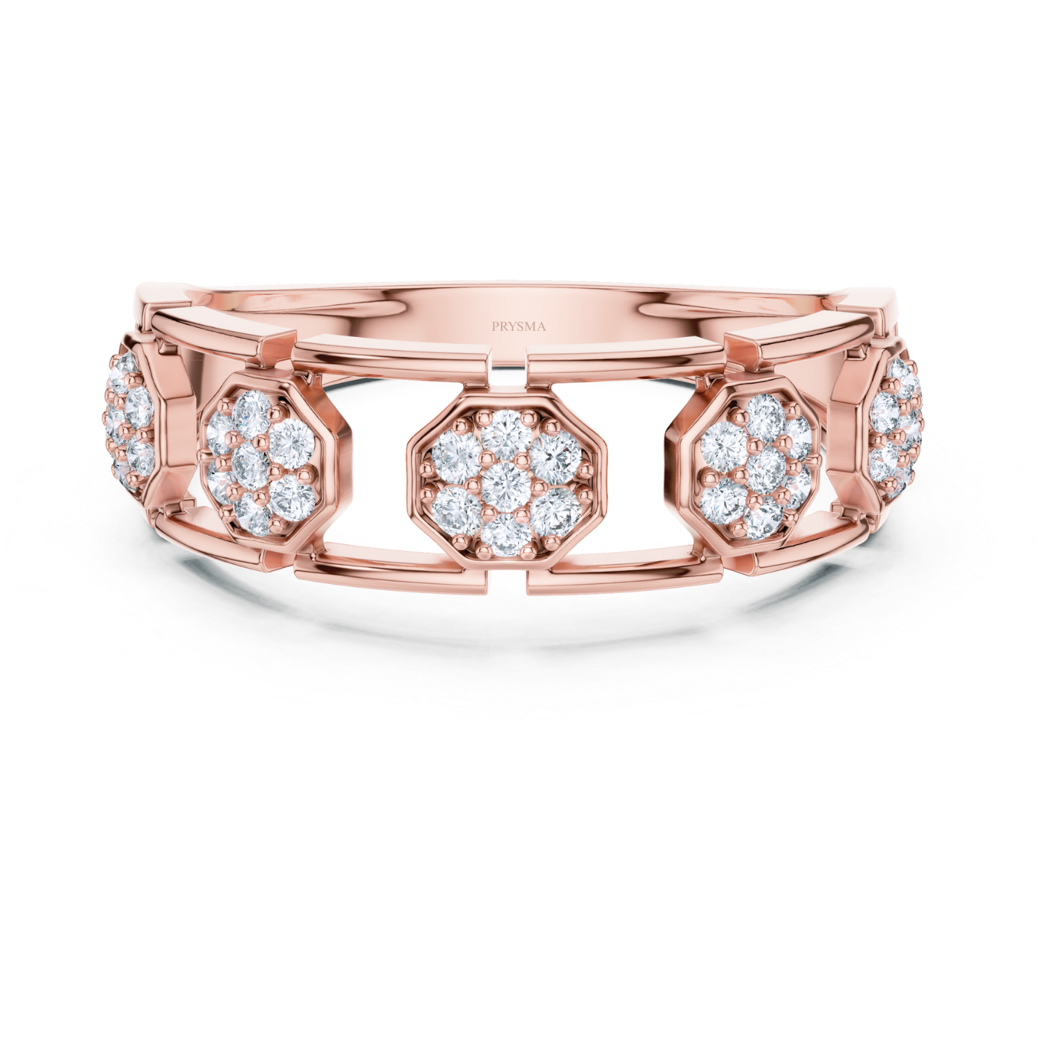 Hexagonal Diamond Cluster Openwork Ring