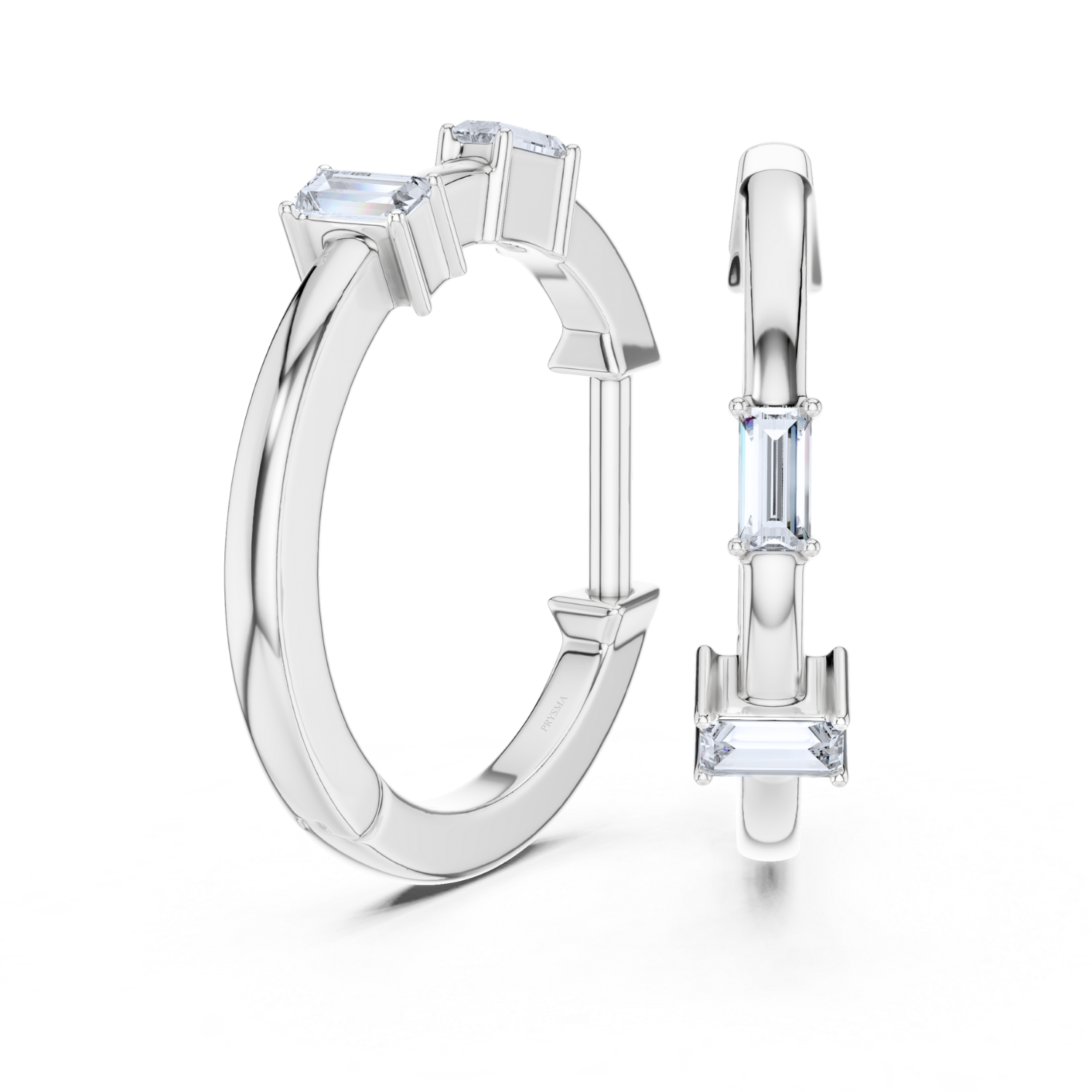 Modern Baguette Diamond Huggie Hoops