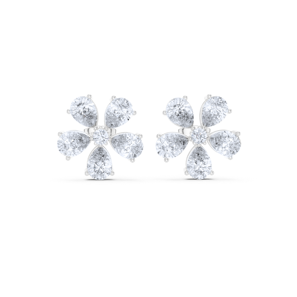 Pear Petal Diamond Flower Stud Earrings