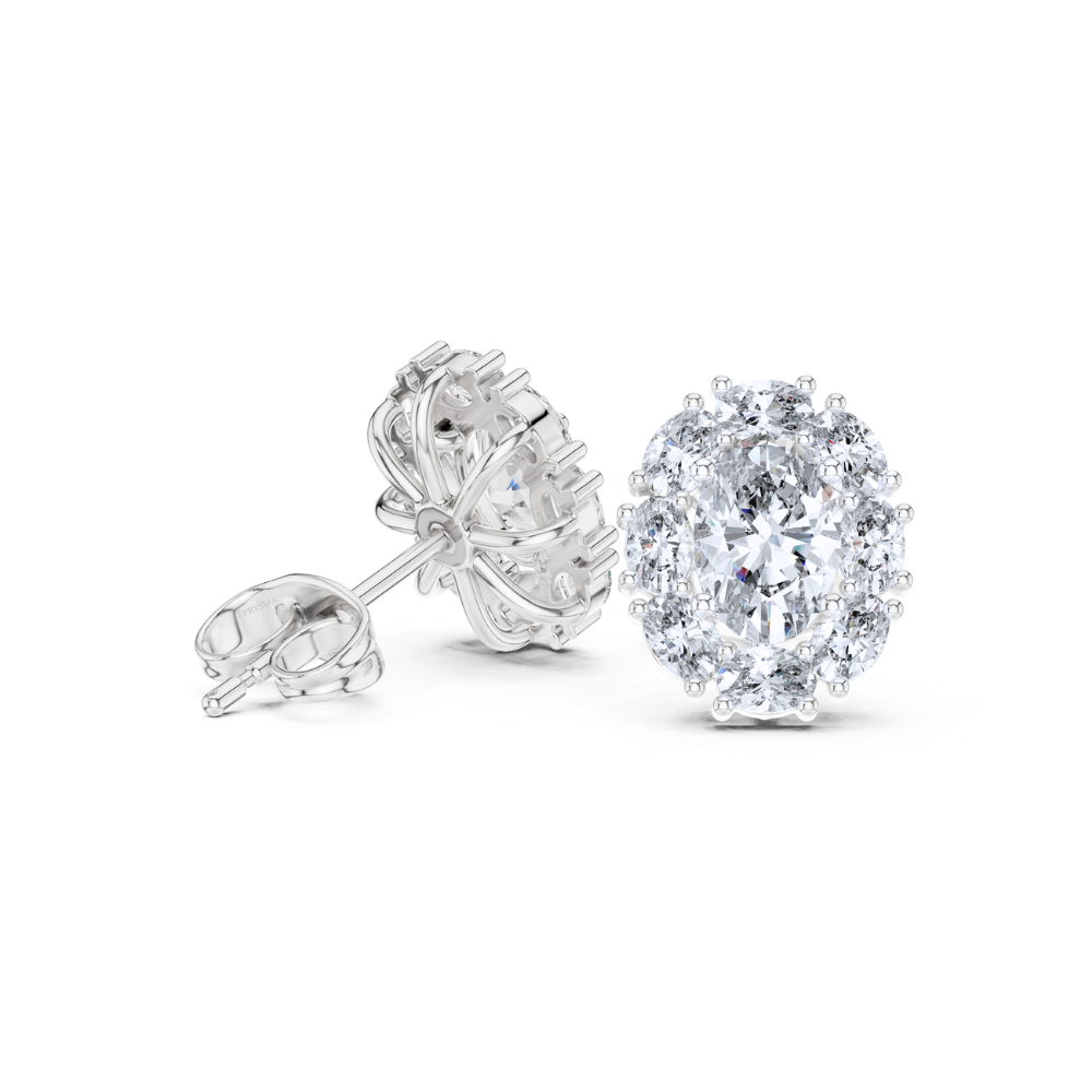 Radiant Oval Cluster Diamond Studs