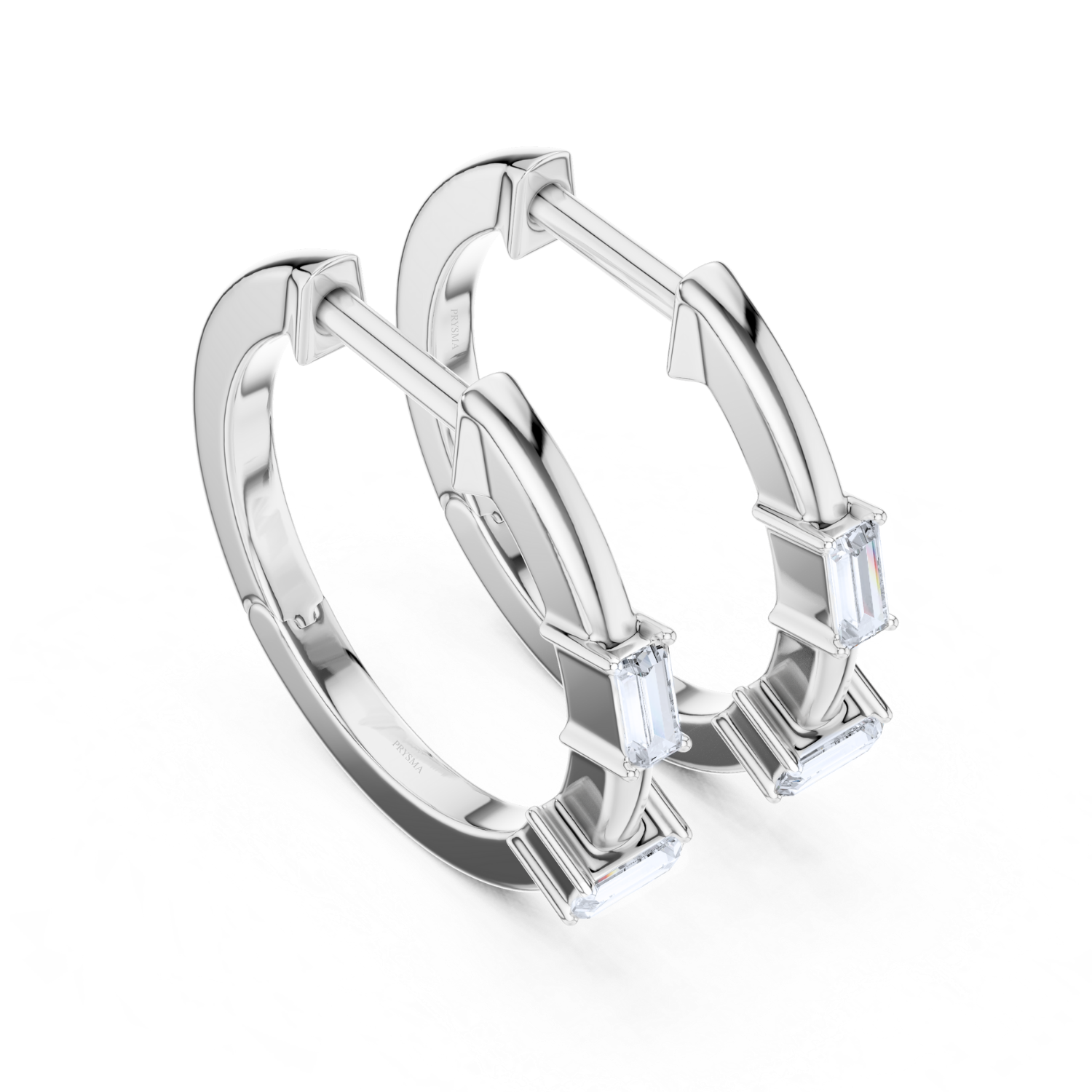 Modern Baguette Diamond Huggie Hoops