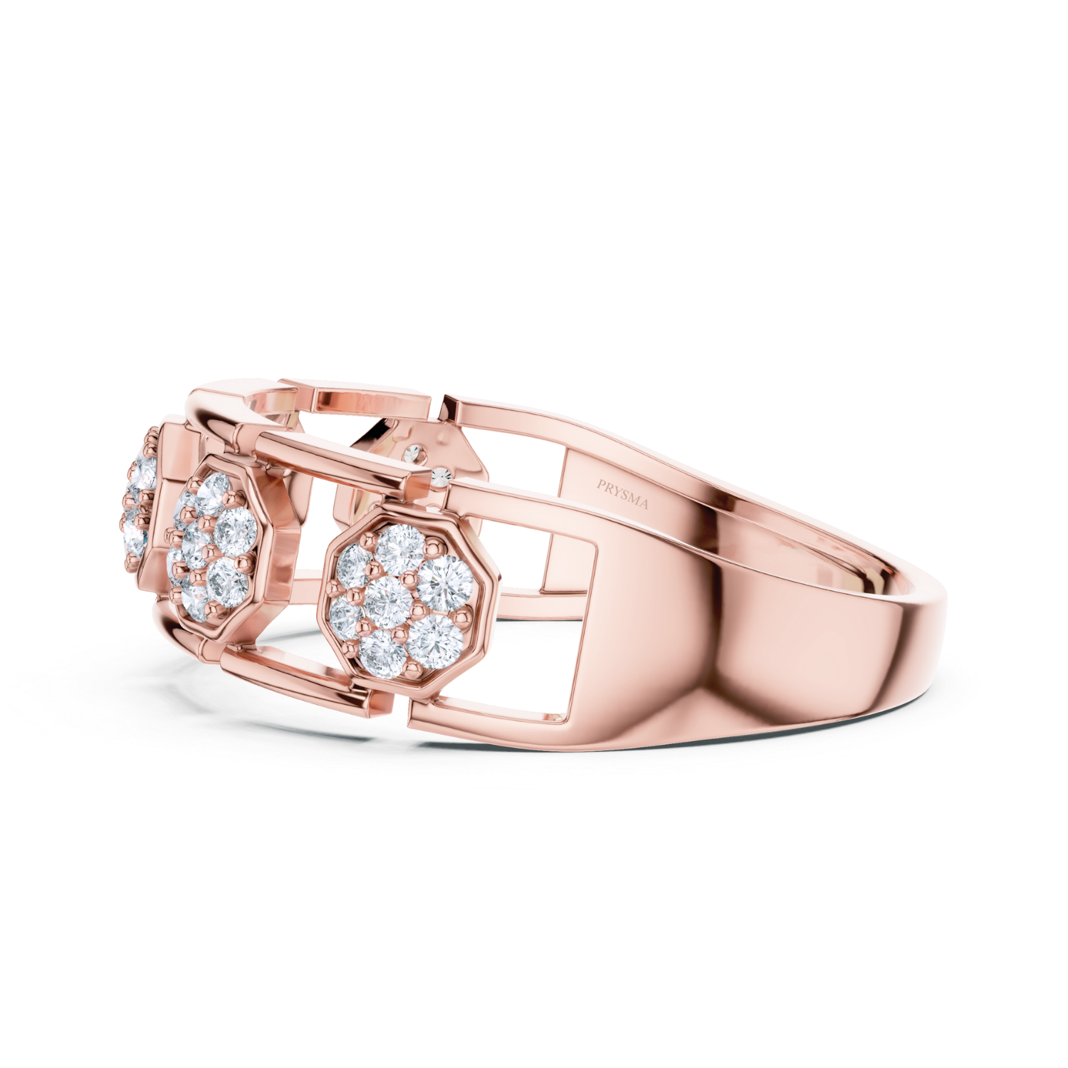 Hexagonal Diamond Cluster Openwork Ring