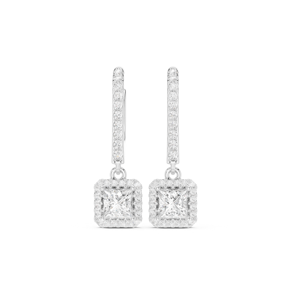 Princess Halo Drop Diamond Earrings