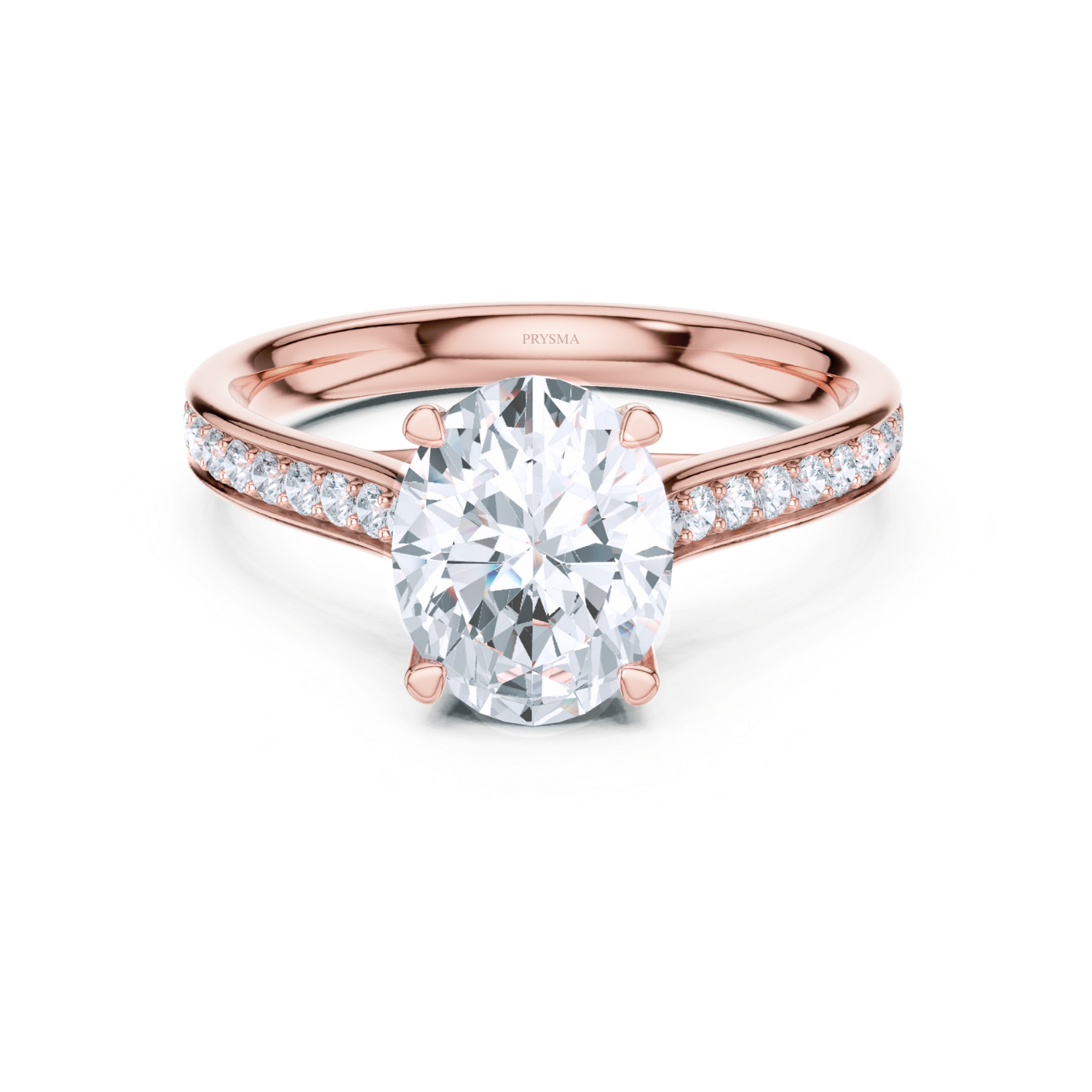 Oval Solitaire Diamond Ring With Pave Band
