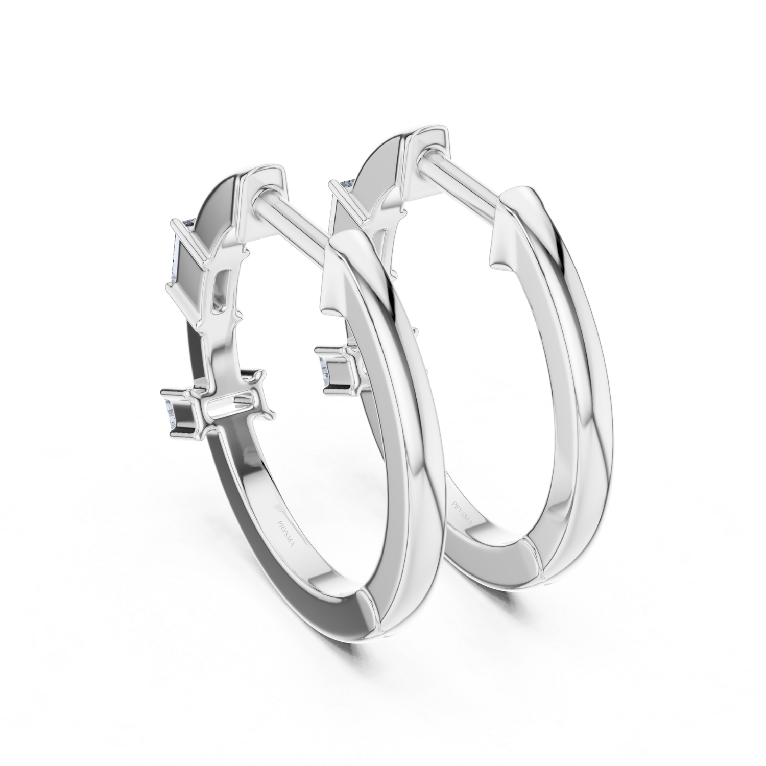 Modern Baguette Diamond Huggie Hoops