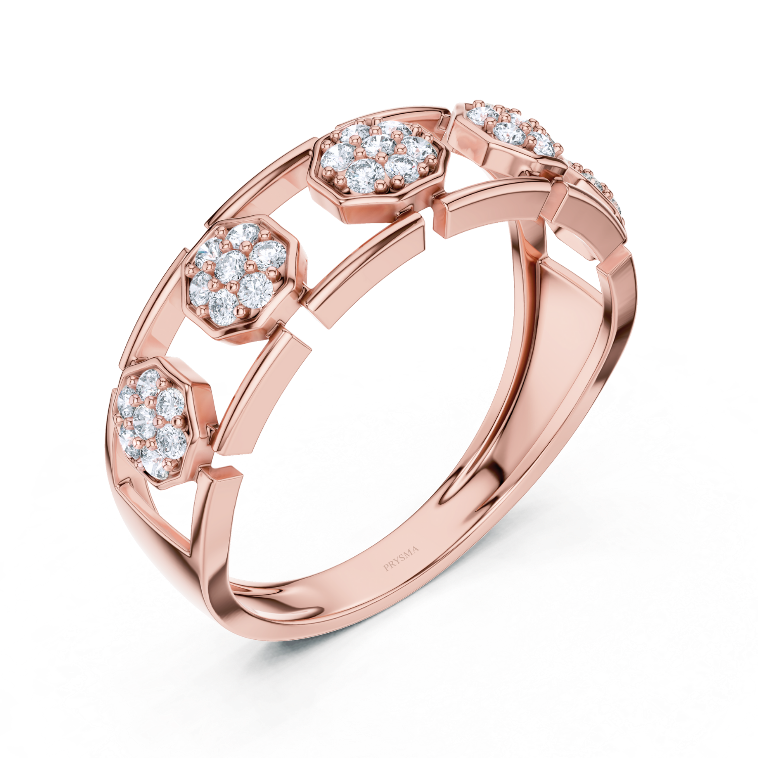 Hexagonal Diamond Cluster Openwork Ring