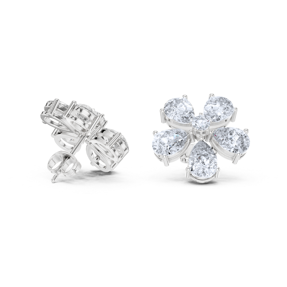 Pear Petal Diamond Flower Stud Earrings
