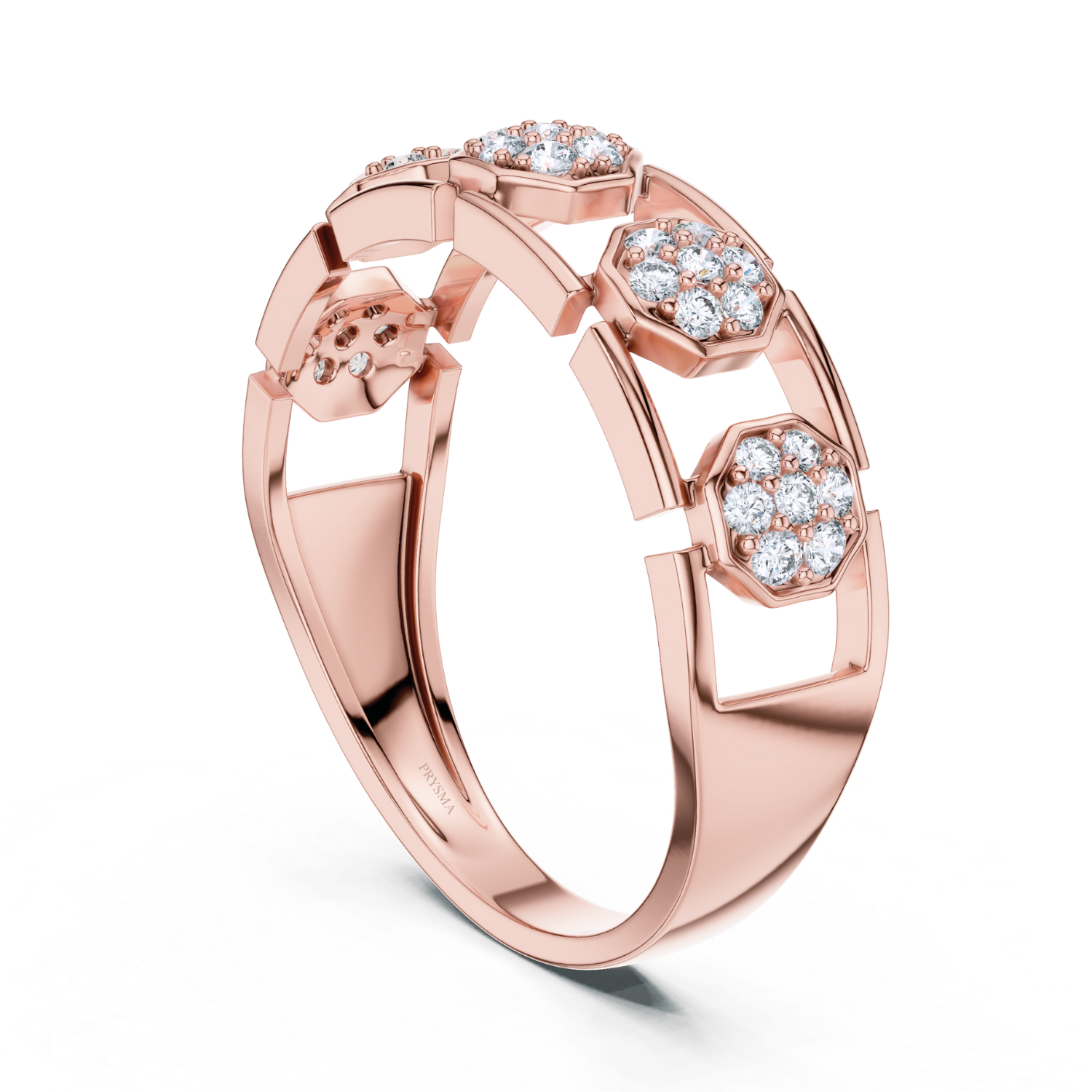 Hexagonal Diamond Cluster Openwork Ring