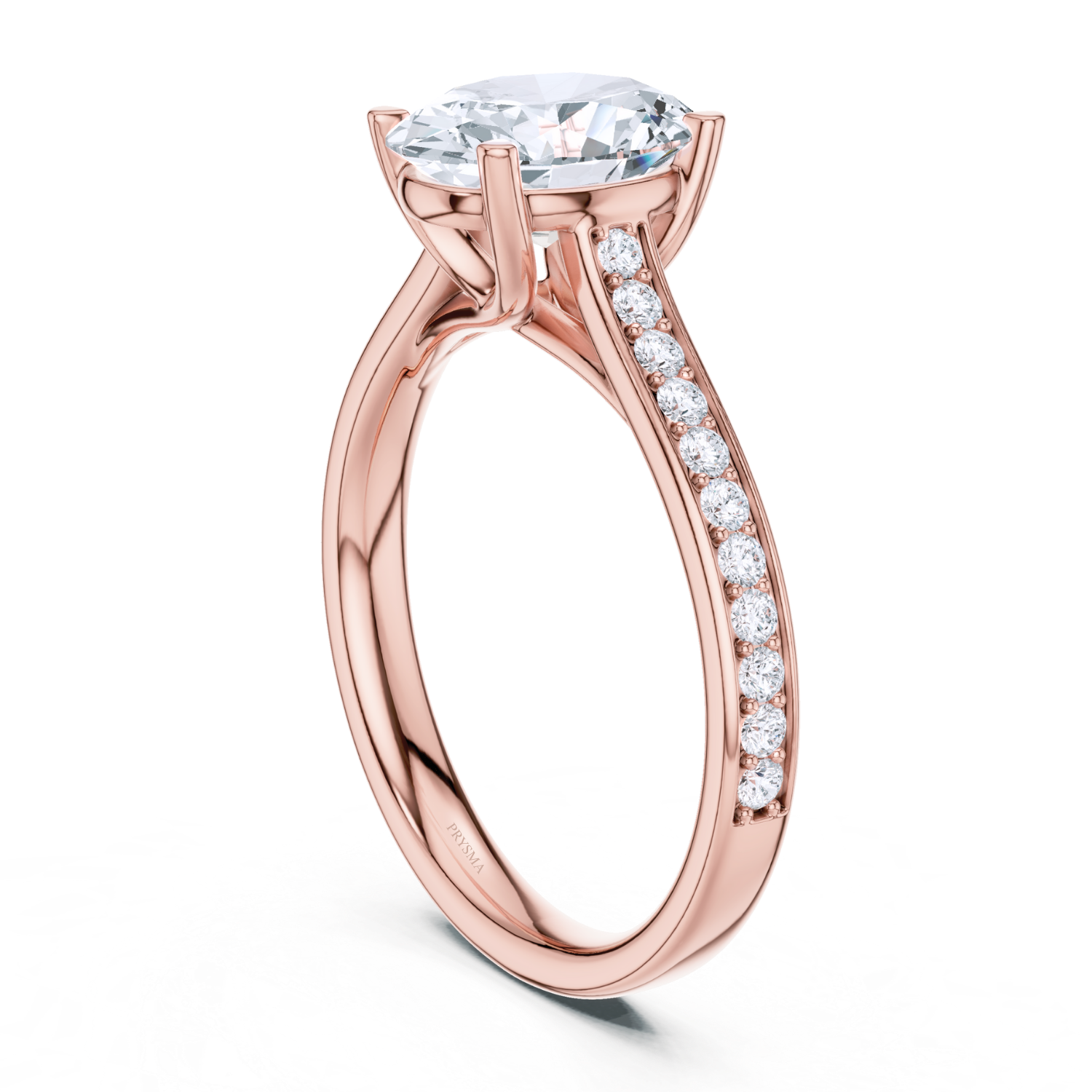 Oval Solitaire Diamond Ring With Pave Band