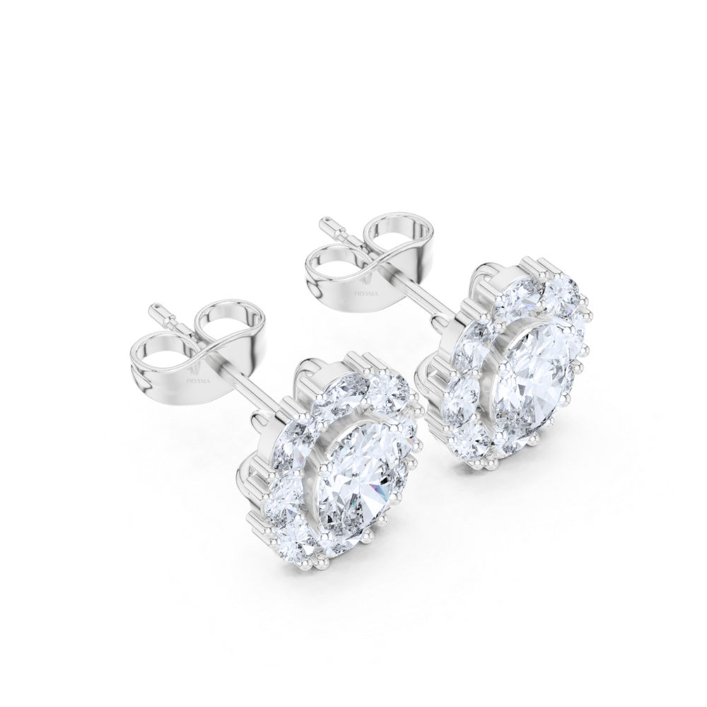 Radiant Oval Cluster Diamond Studs