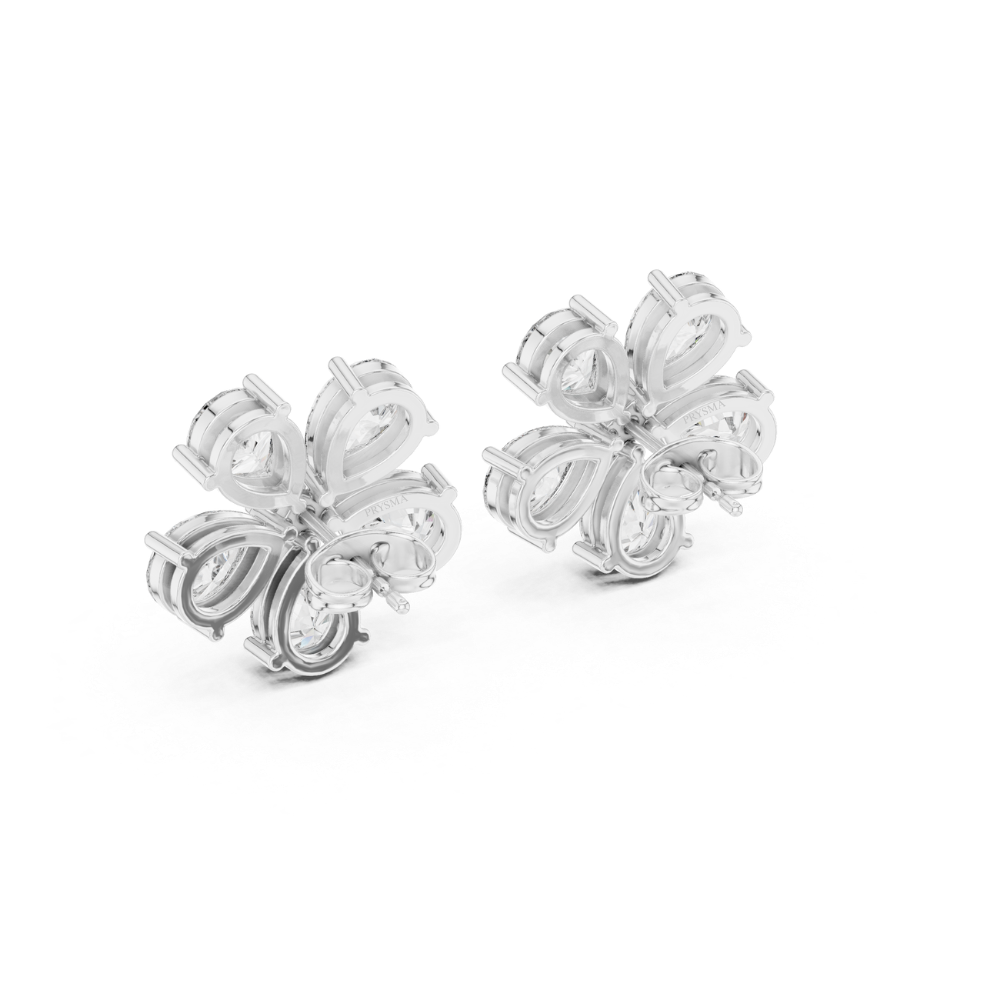 Pear Petal Diamond Flower Stud Earrings