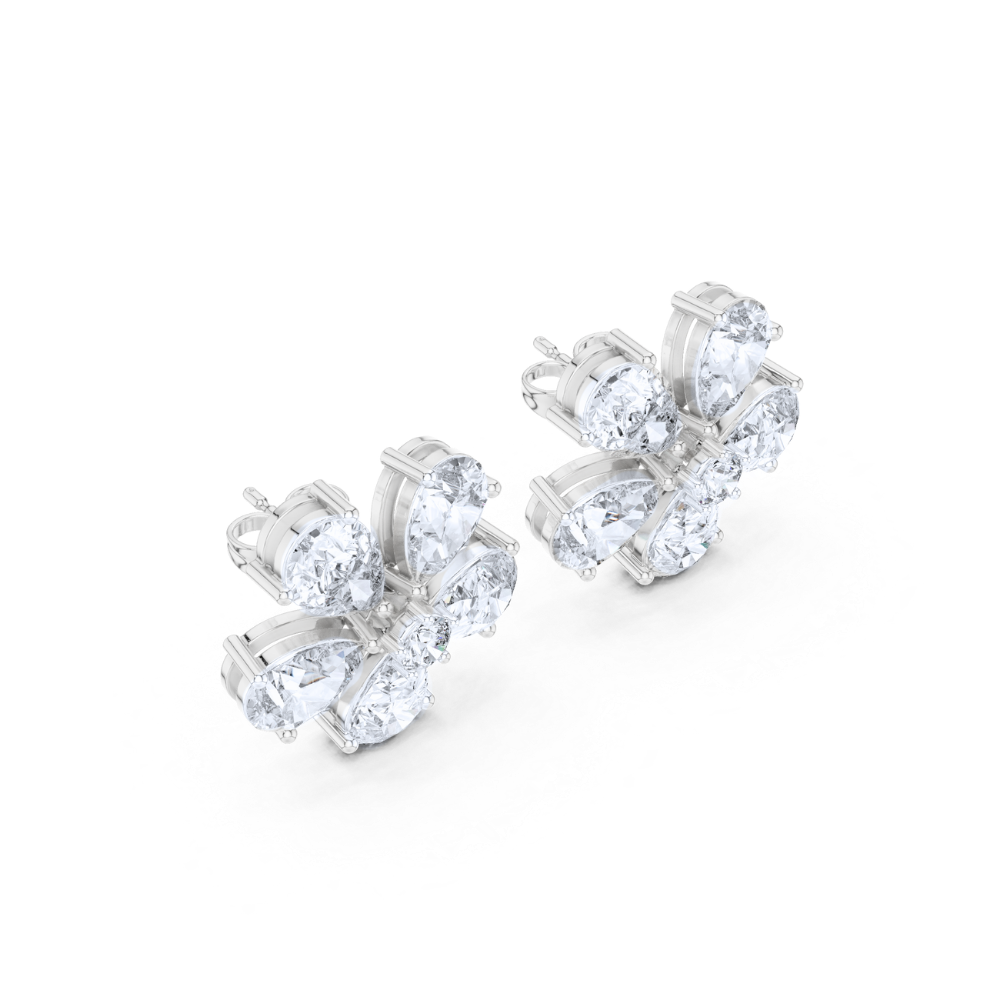 Pear Petal Diamond Flower Stud Earrings