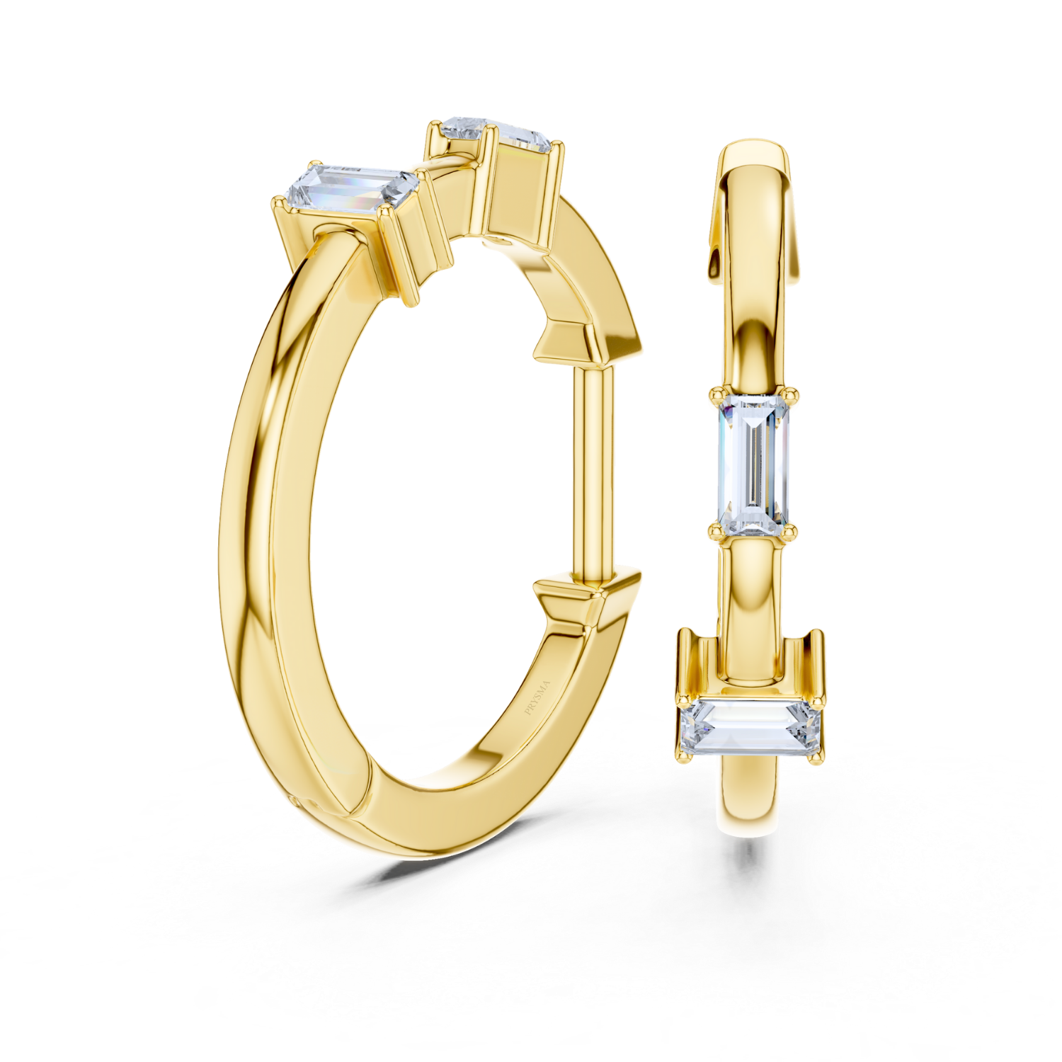 Modern Baguette Diamond Huggie Hoops