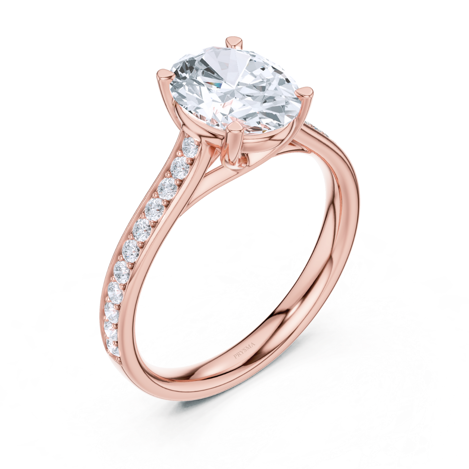 Oval Solitaire Diamond Ring With Pave Band