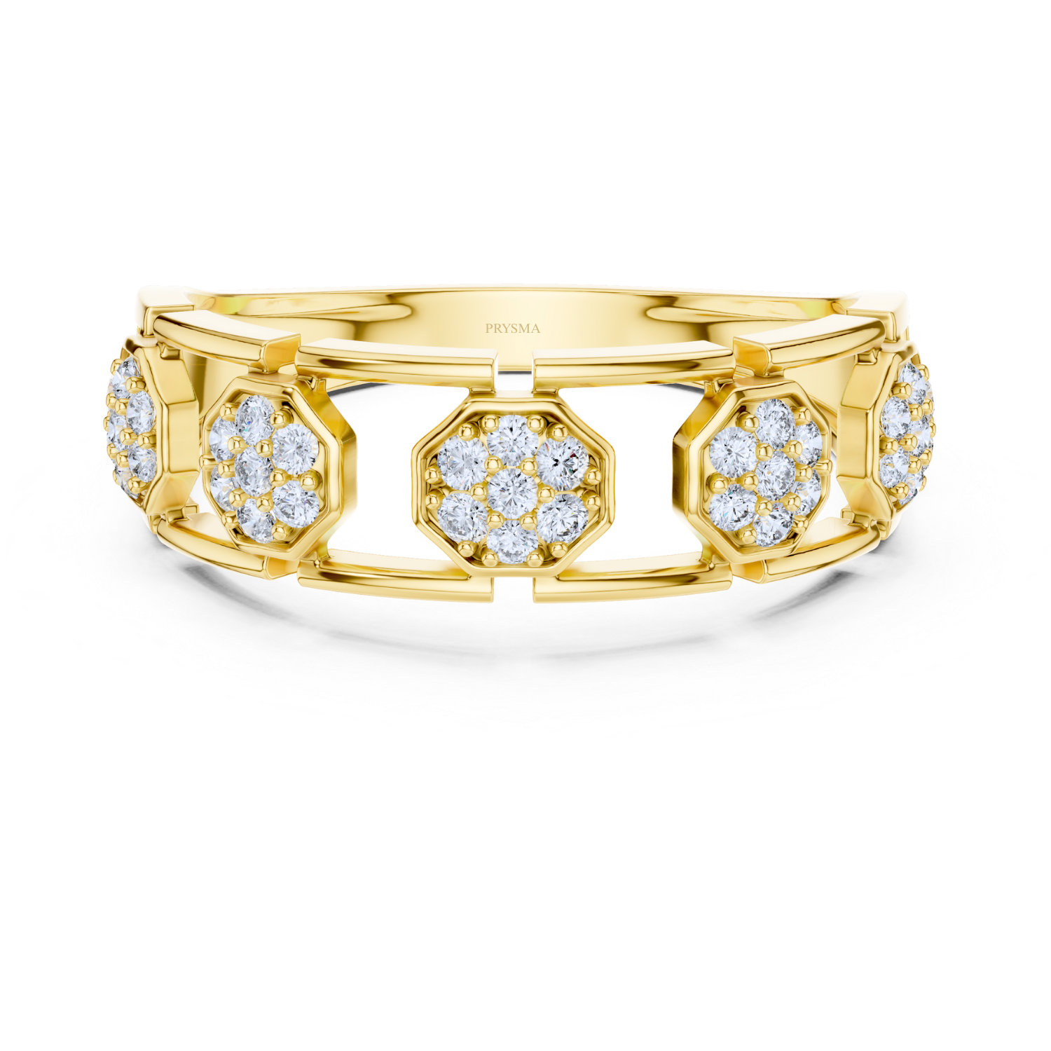 Hexagonal Diamond Cluster Openwork Ring