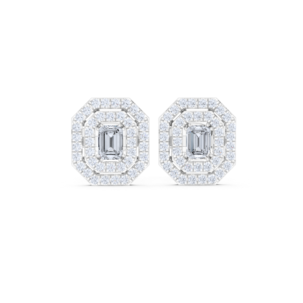 Emerald Radiance Octagon Halo Stud Earrings