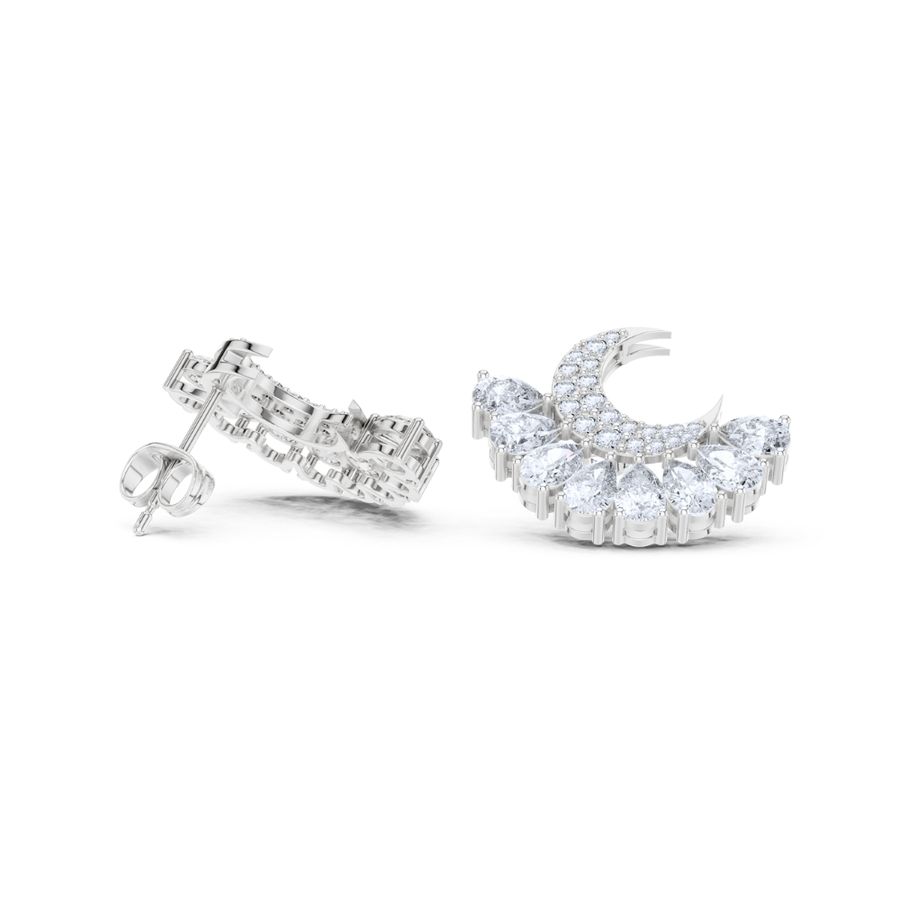 Celestial Crescent Diamond Stud Earrings
