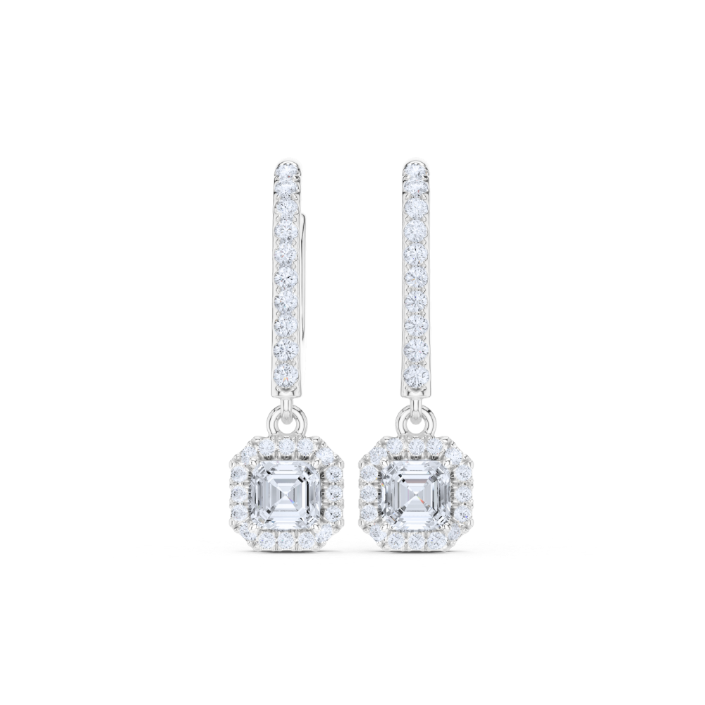 Asscher Halo Drop Diamond Earrings