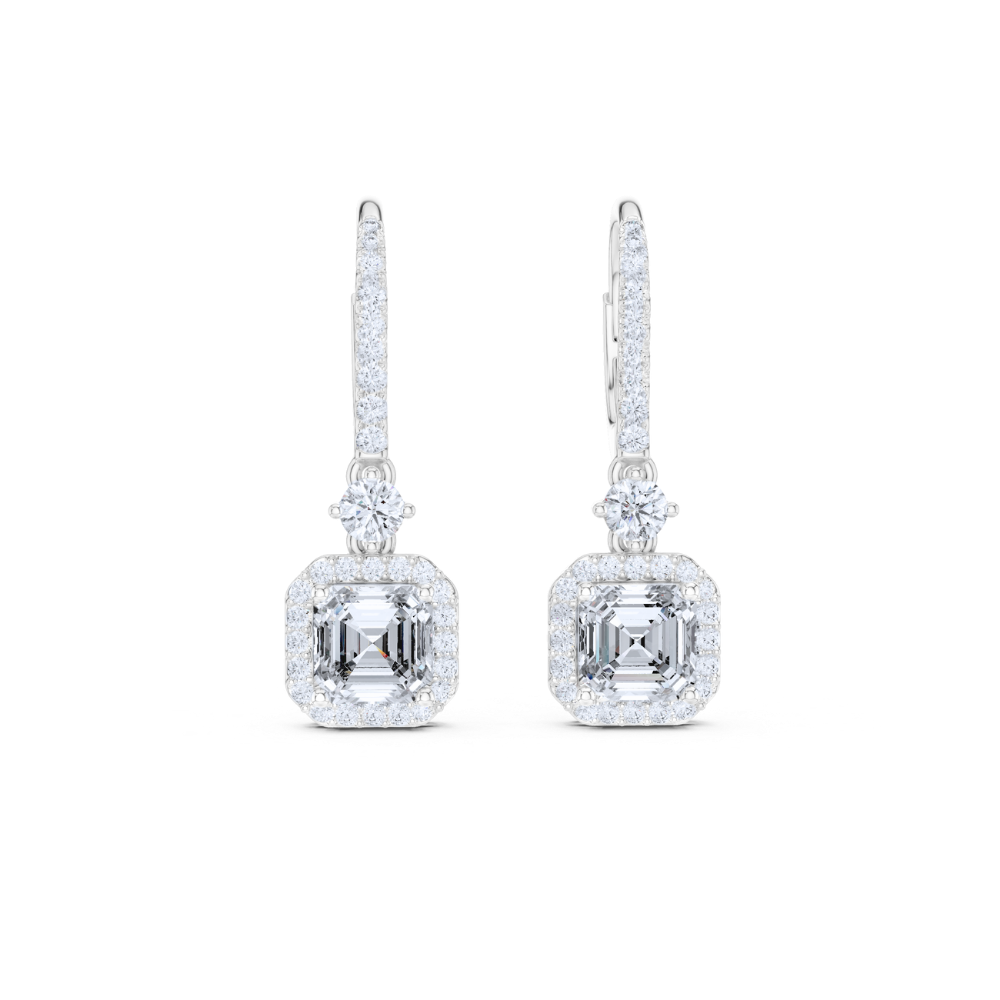 Asscher Cut Halo Drop Earrings