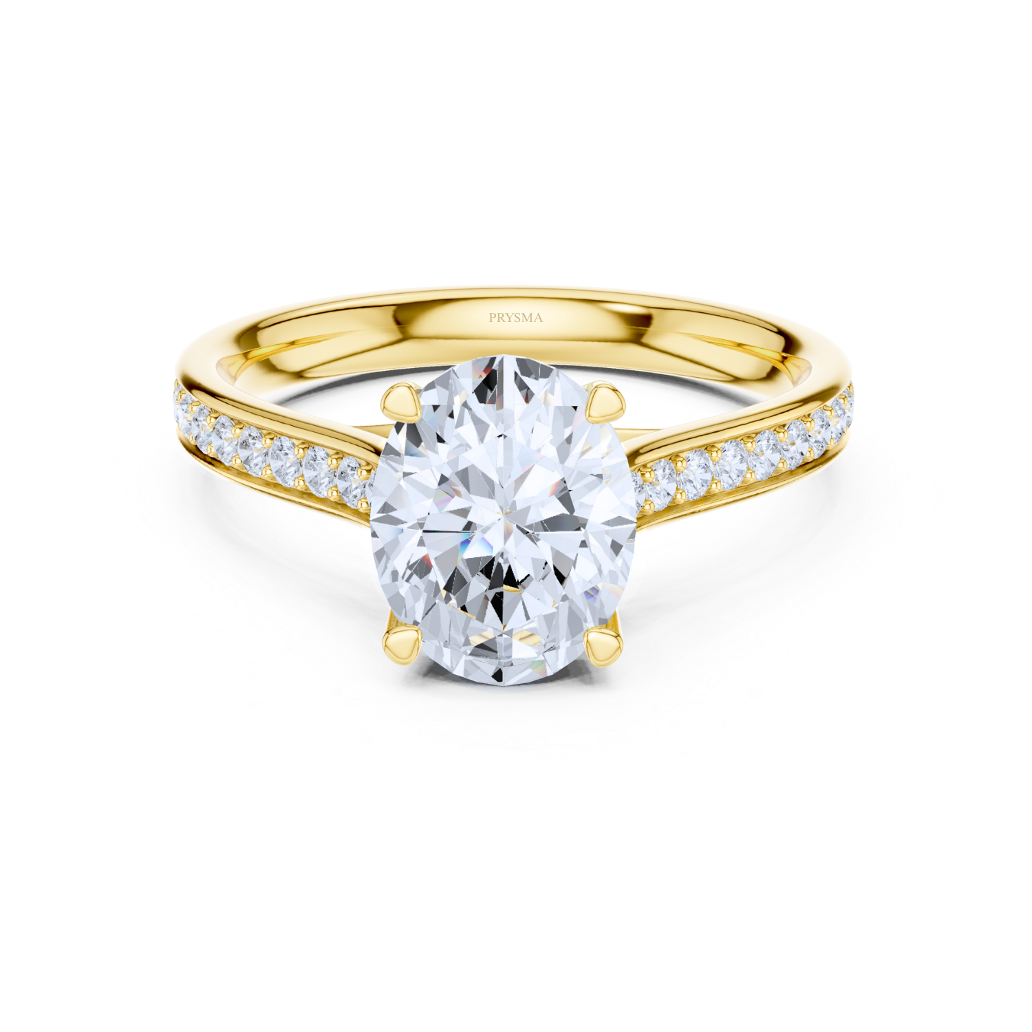 Oval Solitaire Diamond Ring With Pave Band