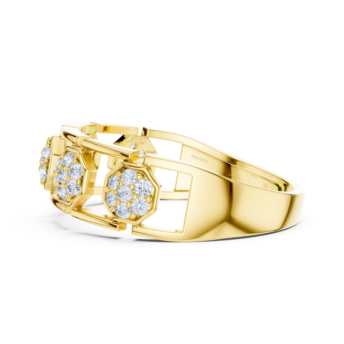 Hexagonal Diamond Cluster Openwork Ring