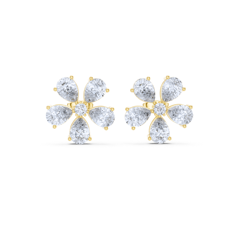 Pear Petal Diamond Flower Stud Earrings