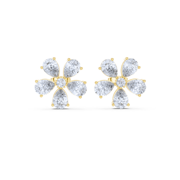 Pear Petal Diamond Flower Stud Earrings