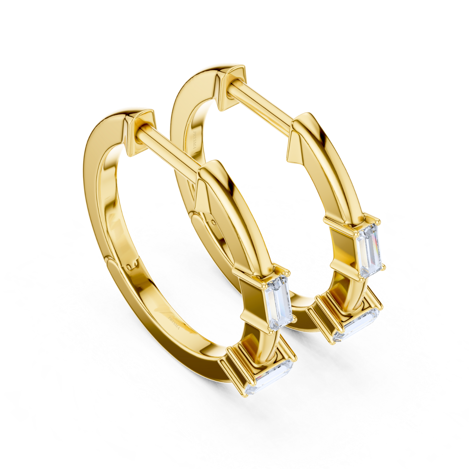 Modern Baguette Diamond Huggie Hoops