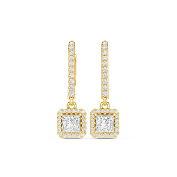 Princess Halo Drop Diamond Earrings