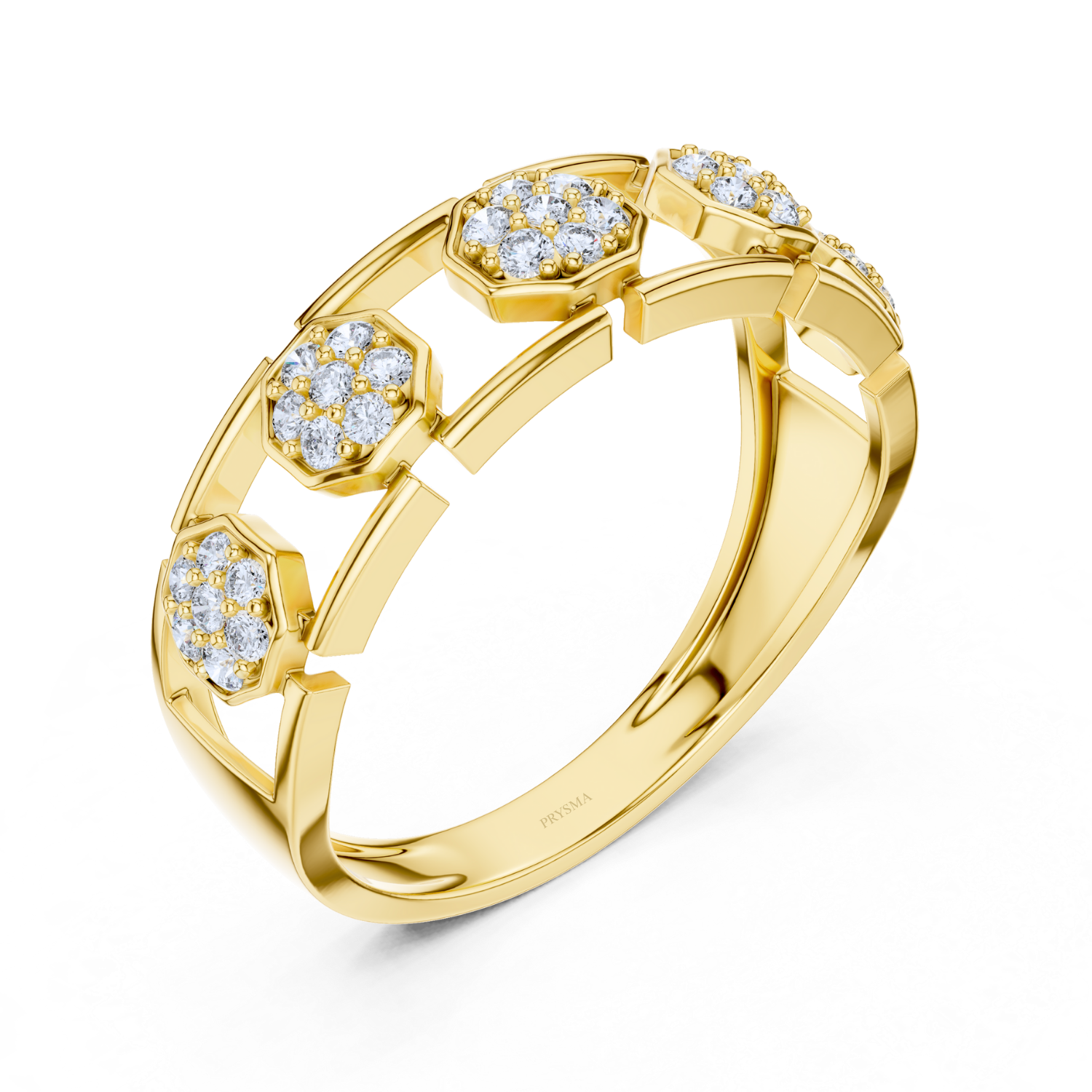 Hexagonal Diamond Cluster Openwork Ring