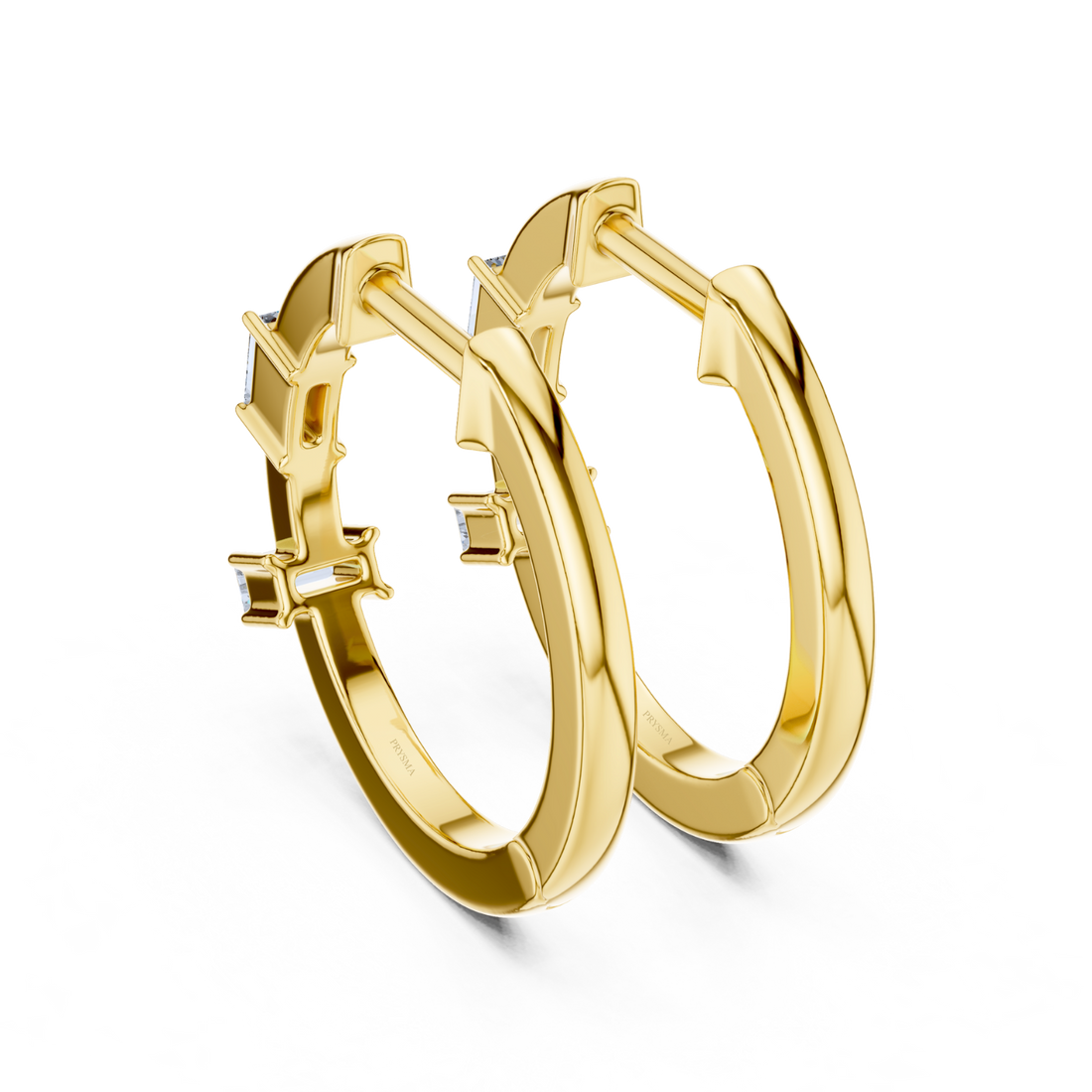 Modern Baguette Diamond Huggie Hoops