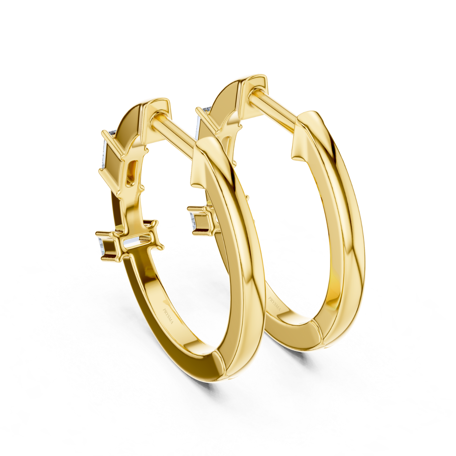 Modern Baguette Diamond Huggie Hoops