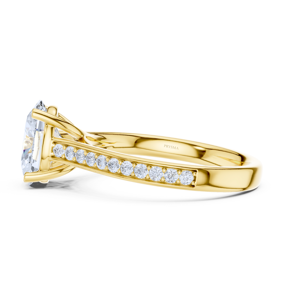 Oval Solitaire Diamond Ring With Pave Band