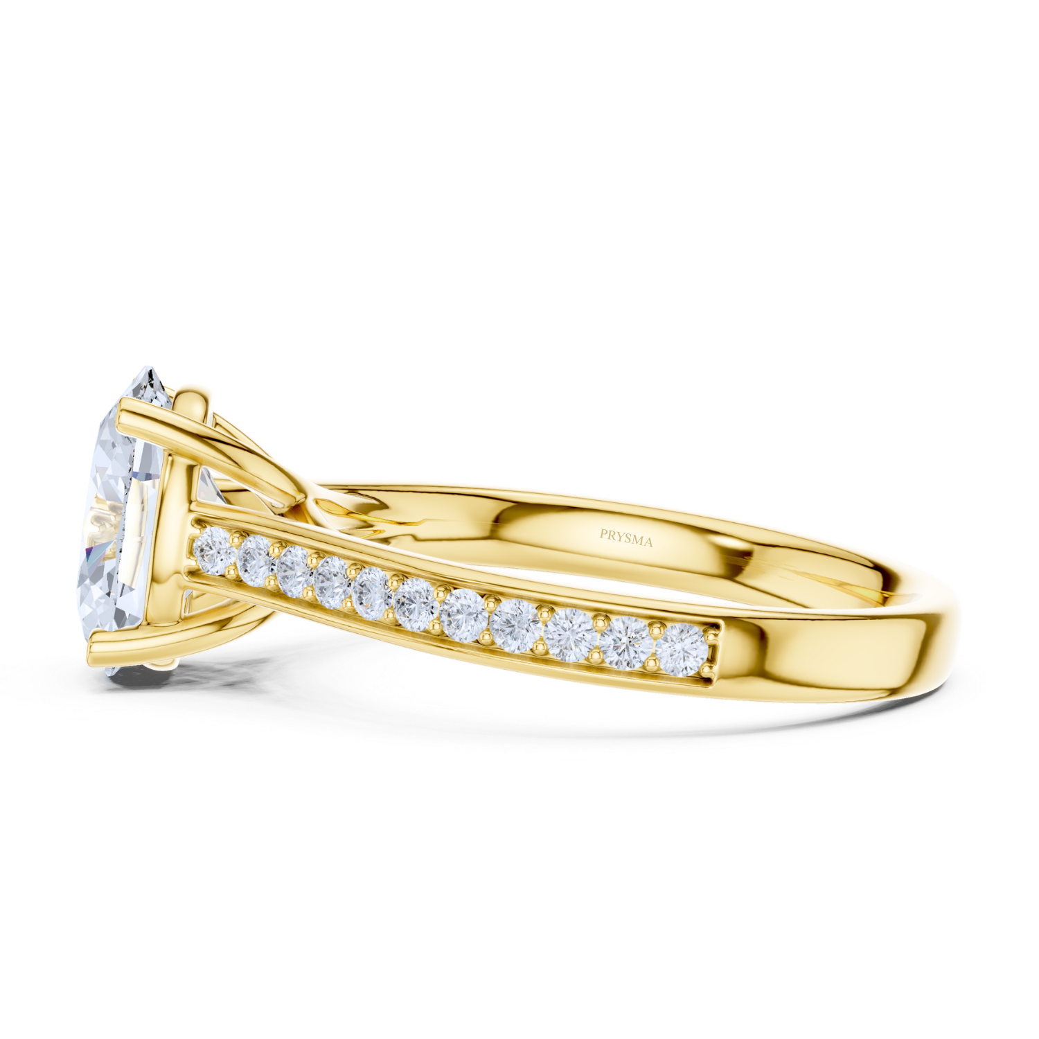 Oval Solitaire Diamond Ring With Pave Band