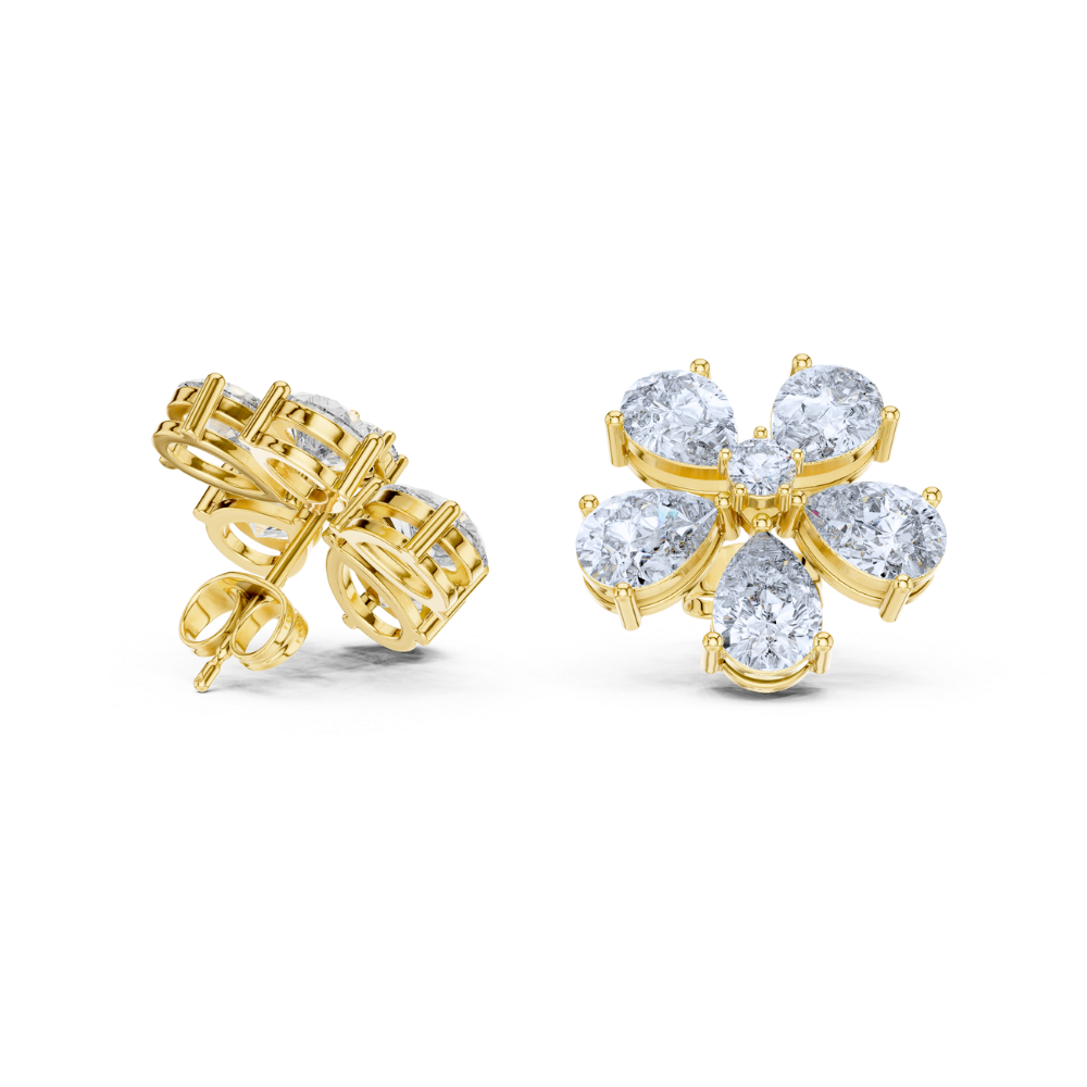Pear Petal Diamond Flower Stud Earrings