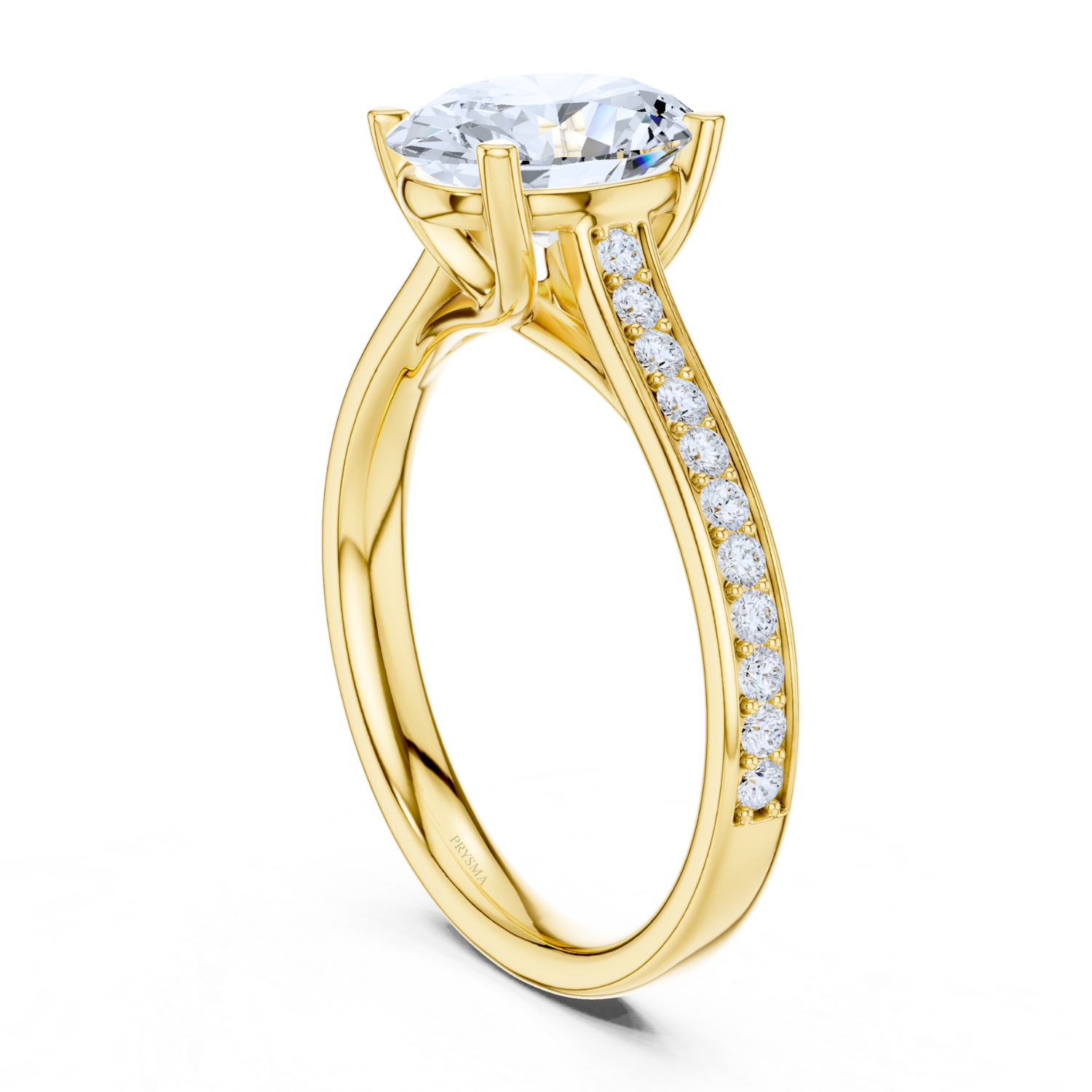 Oval Solitaire Diamond Ring With Pave Band