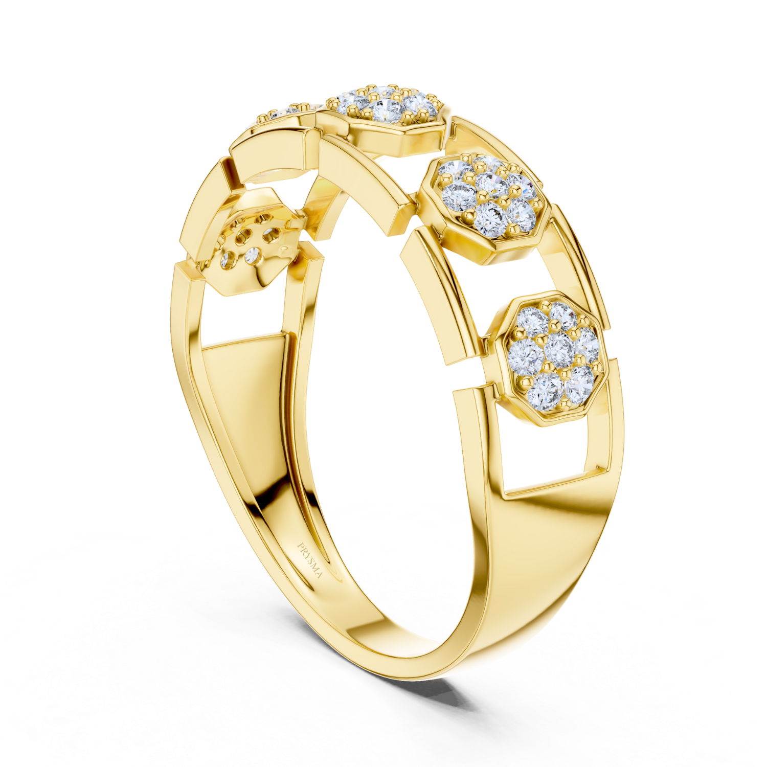 Hexagonal Diamond Cluster Openwork Ring