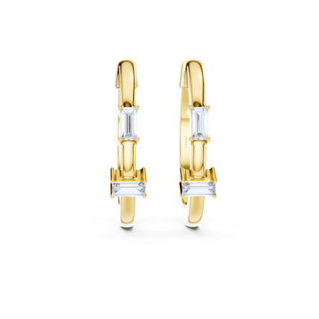 Modern Baguette Diamond Huggie Hoops