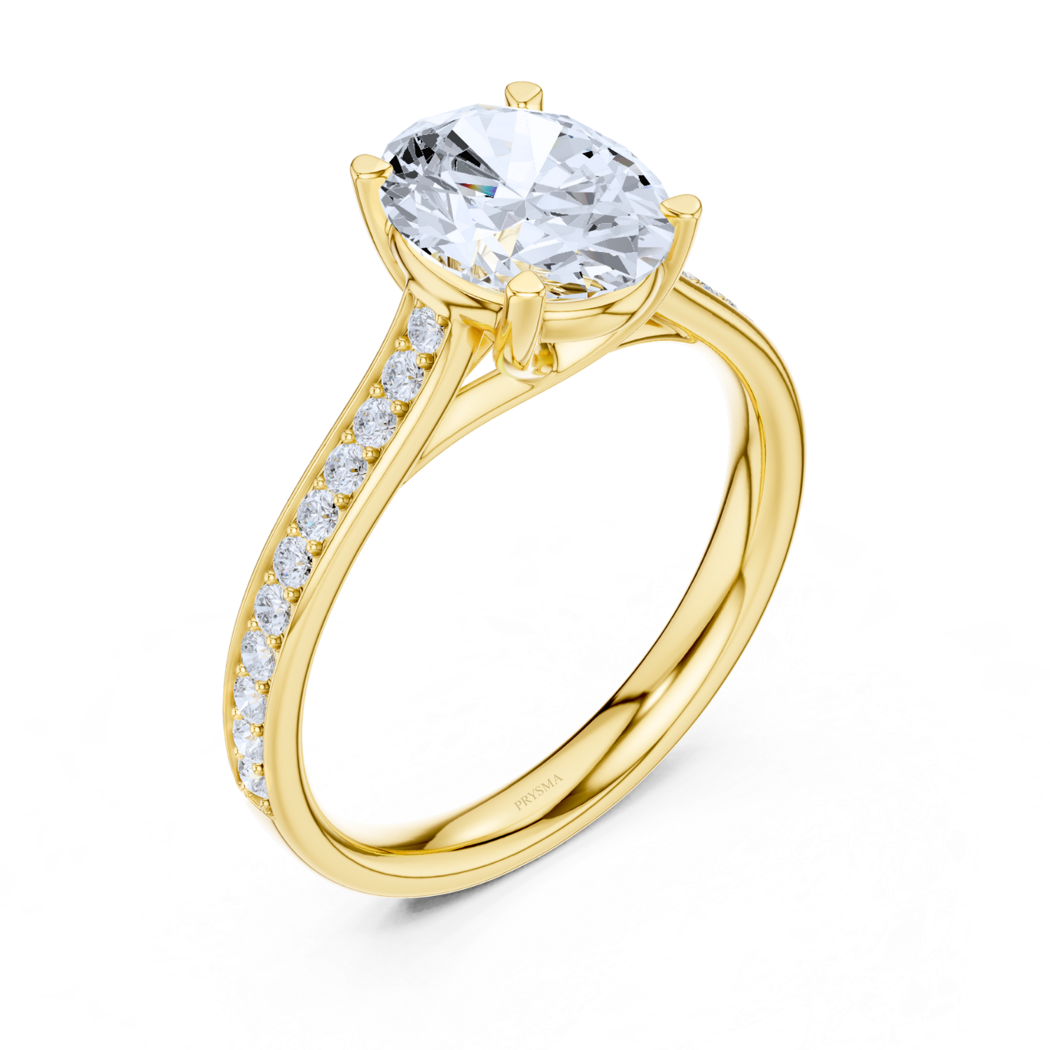 Oval Solitaire Diamond Ring With Pave Band