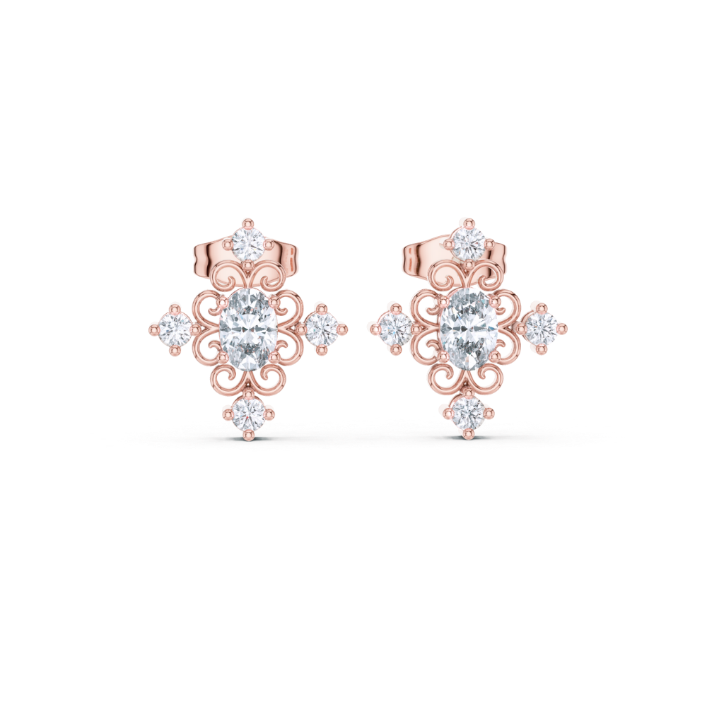 Regal Scroll Oval Diamond Earrings